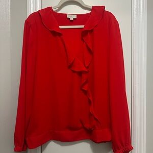 LOFT Vibrant Red Ruffle Blouse